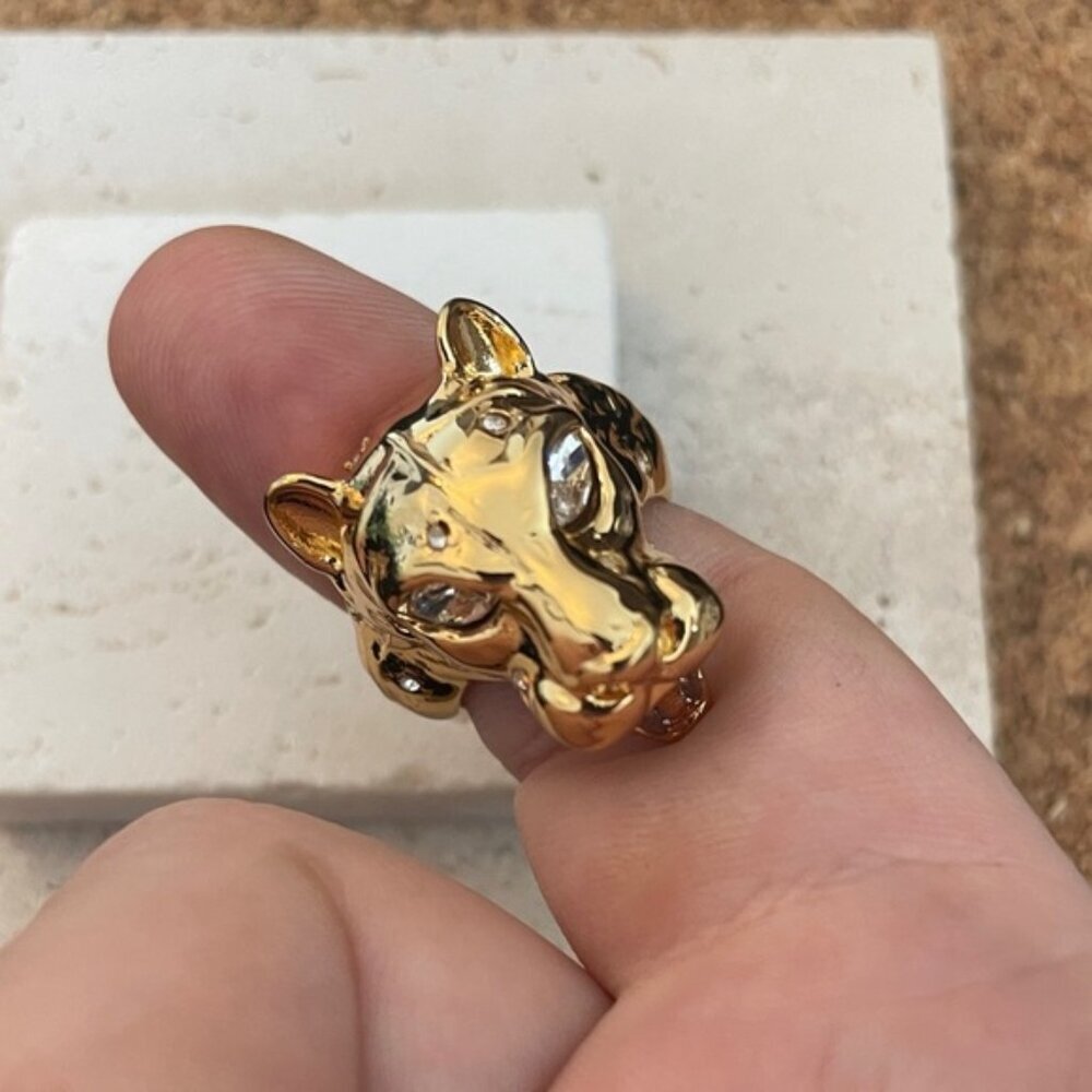 Alexis Bittar Panther Head Ring Gold Crystal Sculptural Animal Statement Ring Ra - Picture 4 of 9